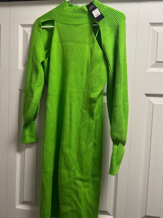 Fashion Nova Dresses & Skirts - Fashion Nova Neon Green Ribbed Sweater Mini Dress